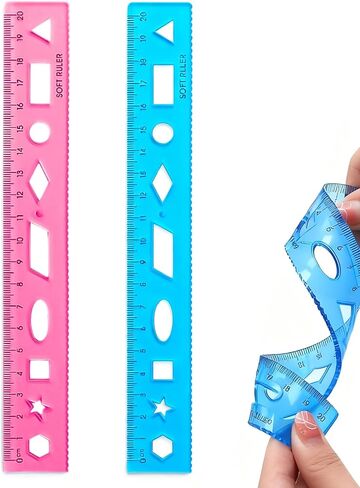 2 PCS Flexible Ruler, 7.8inch/20cm Plastic Clear Bendable Soft Ruler, Shatterproof Flat Rulers for School, Classroom, Office Supplies（Blue+Pink） in Saudi Arabia