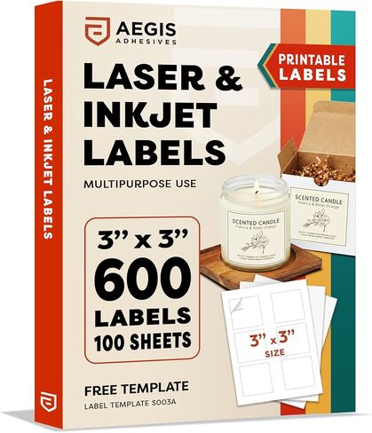 3" X 3" Square Printable Labels for Inkjet and Laser Printers - 30 Sheets, 180 Matte White Custom Stickers for Business Logos, QR Code Stickers, Product Labeling - Aegis Adhesives Template S003A in Saudi Arabia