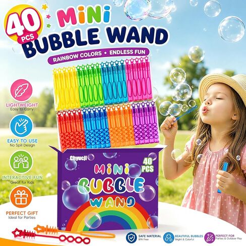 Mini Bubble Wands 40 Pack, Pre-Filled Bubble Solution, Assorted Bright Colors, Big & 4-Hole Bubble Blowers for Kids, Bulk Party Favors, Goodie Bag Stuffers, Prizes for Easter Valentine’s Day Summer in Saudi Arabia