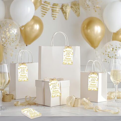 Happy 50th Wedding Anniversary Party Supply 50pcs White and Gold Golden Wedding Anniversary Thank You Cards Thank-You Tag with String for Husband Wife Party Favor Tags in Kuwait