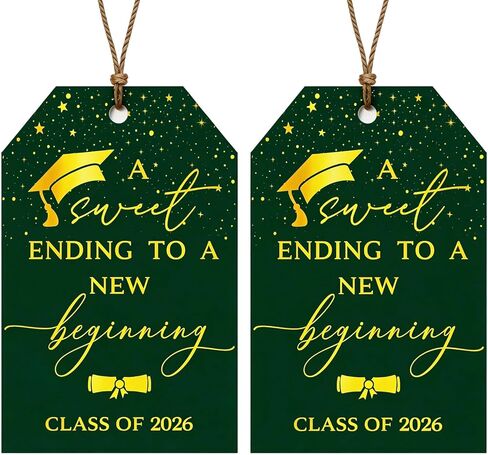 Graduation Gift Tags 2026, 50PCS Gold Foil “A Sweet Ending to a New Beginning" Tags with String, Class of 2026 Graduation Party Favor Tags (Black with Gold Foil) in Saudi Arabia