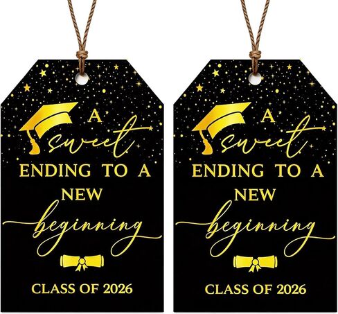Graduation Gift Tags 2026, 50PCS Gold Foil “A Sweet Ending to a New Beginning" Tags with String, Class of 2026 Graduation Party Favor Tags (Black with Gold Foil) in Saudi Arabia