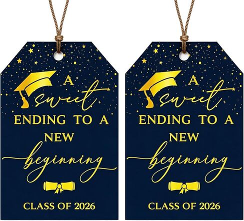 Graduation Gift Tags 2026, 50PCS Gold Foil “A Sweet Ending to a New Beginning" Tags with String, Class of 2026 Graduation Party Favor Tags (Black with Gold Foil) in Saudi Arabia