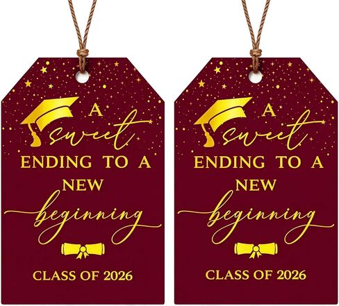 Graduation Gift Tags 2026, 50PCS Gold Foil “A Sweet Ending to a New Beginning" Tags with String, Class of 2026 Graduation Party Favor Tags (Black with Gold Foil) in Saudi Arabia