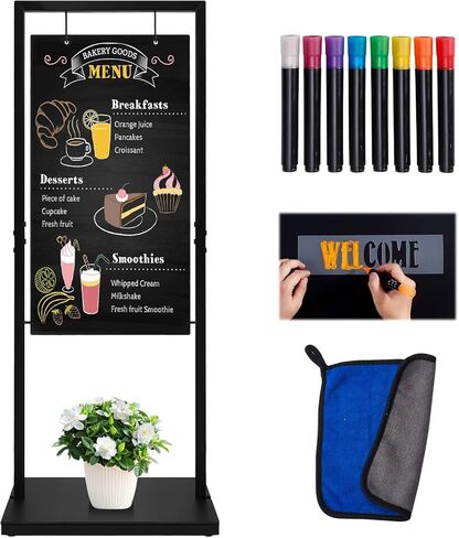 Large Chalkboard Signs with Stand, 43 x 19 Inch Hanging Metal Easel Chalkboard with Base, Double-Sided Outdoor Sidewalk Chalk Board Sign for Business, Cafe, Wedding, Supplier in Saudi Arabia