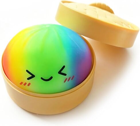 Rainbow Dumpling Toy with Steamer Case, Funny Squeeze Dough Stress Ball, Realistic Steamed Bun Squeezing Toy for Fidget Sensory Anxiety Relief Calming Travel Accessory Gift in Saudi Arabia