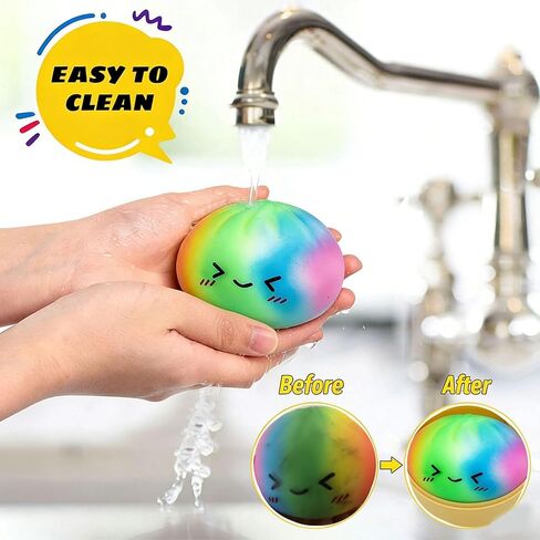 Rainbow Dumpling Toy with Steamer Case, Funny Squeeze Dough Stress Ball, Realistic Steamed Bun Squeezing Toy for Fidget Sensory Anxiety Relief Calming Travel Accessory Gift in Saudi Arabia