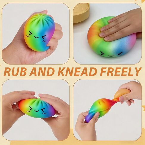 Rainbow Dumpling Toy with Steamer Case, Funny Squeeze Dough Stress Ball, Realistic Steamed Bun Squeezing Toy for Fidget Sensory Anxiety Relief Calming Travel Accessory Gift in Saudi Arabia