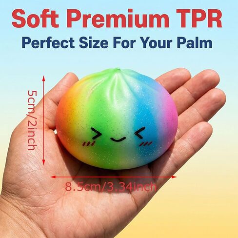 Rainbow Dumpling Toy with Steamer Case, Funny Squeeze Dough Stress Ball, Realistic Steamed Bun Squeezing Toy for Fidget Sensory Anxiety Relief Calming Travel Accessory Gift in Saudi Arabia