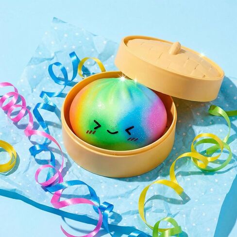 Rainbow Dumpling Toy with Steamer Case, Funny Squeeze Dough Stress Ball, Realistic Steamed Bun Squeezing Toy for Fidget Sensory Anxiety Relief Calming Travel Accessory Gift in Saudi Arabia