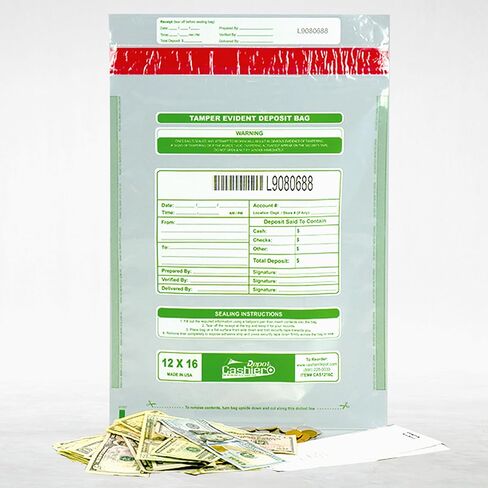 100 Cashier Depot Tamper Evident Bank Deposit Bags, 12" x 16" Clear, Serialized Numbering, Barcode, Press & Seal Void Closure Tape (100 Bags) in Saudi Arabia