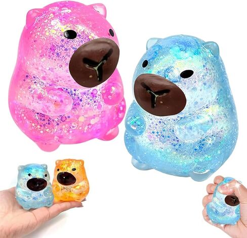 Capybara Squishy Glitter, Sparkly Capybara Squishy for Adults,Soft Squeeze Decompression Dough for Anxiety Relief Fidget, Kids Easter Basket Stuffers(Pink+Blue) in Saudi Arabia