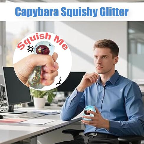 Capybara Squishy Glitter, Sparkly Capybara Squishy for Adults,Soft Squeeze Decompression Dough for Anxiety Relief Fidget, Kids Easter Basket Stuffers(Pink+Blue) in Saudi Arabia