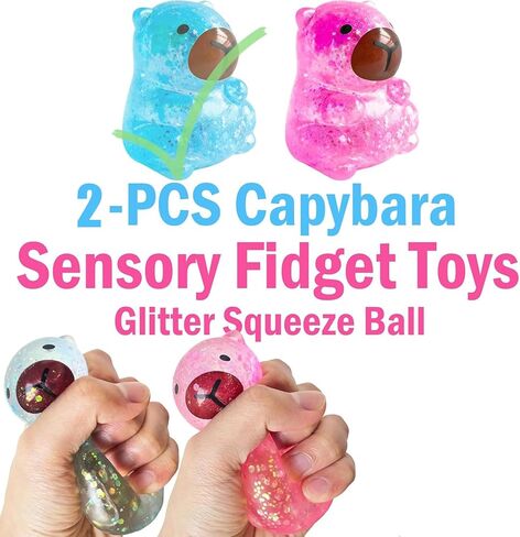 Capybara Squishy Glitter, Sparkly Capybara Squishy for Adults,Soft Squeeze Decompression Dough for Anxiety Relief Fidget, Kids Easter Basket Stuffers(Pink+Blue) in Saudi Arabia
