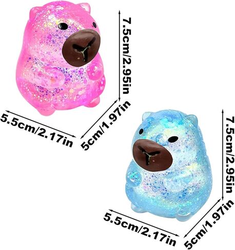 Capybara Squishy Glitter, Sparkly Capybara Squishy for Adults,Soft Squeeze Decompression Dough for Anxiety Relief Fidget, Kids Easter Basket Stuffers(Pink+Blue) in Saudi Arabia