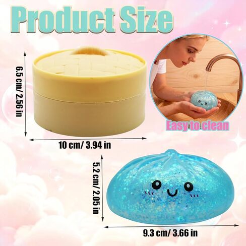 Dumpling Squishies, Slow Rising Jumbo Glitter Squishy Dumpling with Steamer Box for Stress Relief, Mystery Fidget Sensory Toys (Blue) in Saudi Arabia