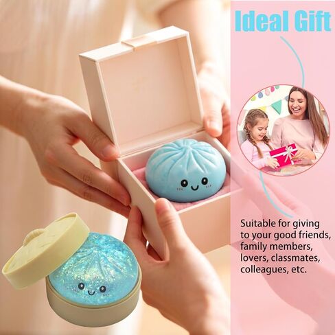 Dumpling Squishies, Slow Rising Jumbo Glitter Squishy Dumpling with Steamer Box for Stress Relief, Mystery Fidget Sensory Toys (Blue) in Saudi Arabia