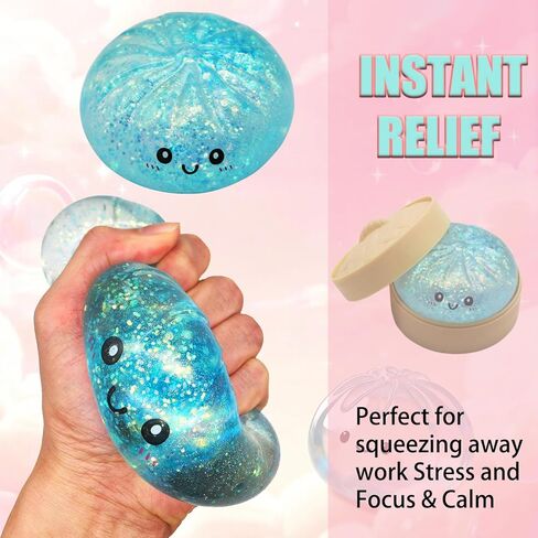 Dumpling Squishies, Slow Rising Jumbo Glitter Squishy Dumpling with Steamer Box for Stress Relief, Mystery Fidget Sensory Toys (Blue) in Saudi Arabia