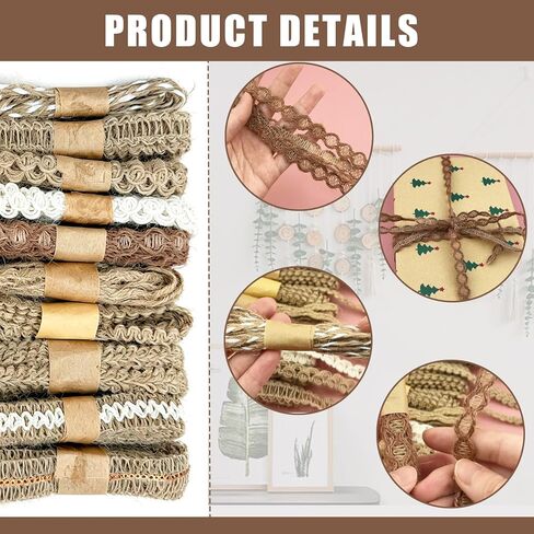 10 Rolls Lace Ribbon for Crafts Jute Ribbons Wraping Gifts Party Holiday and Rustic Wedding Decorations 20 Meters Craft Supplies in Saudi Arabia