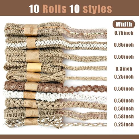 10 Rolls Lace Ribbon for Crafts Jute Ribbons Wraping Gifts Party Holiday and Rustic Wedding Decorations 20 Meters Craft Supplies in Saudi Arabia
