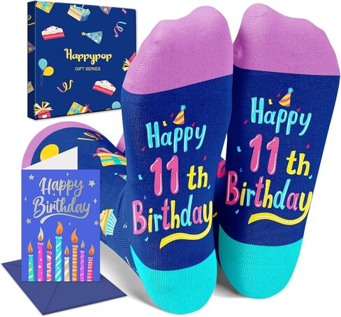 HAPPYPOP 11th Year Old Birthday Gifts for Girls - Socks for Kids 11, 11 Year Old Tween Boys Gift Ideas, Presents for 11 Year Olds, Birthday Gift Box with Greeting Card in Saudi Arabia