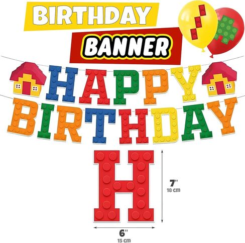 Birthday Decorations 6 Year Old Boy – 6th or 9th Birthday Decorations – Building Blocks Party Kit – Number 9 or 6 Balloons, Banner, Cupcake & Cake Toppers – Brick Theme Party Supplies for Boys 6 or 9 in Saudi Arabia