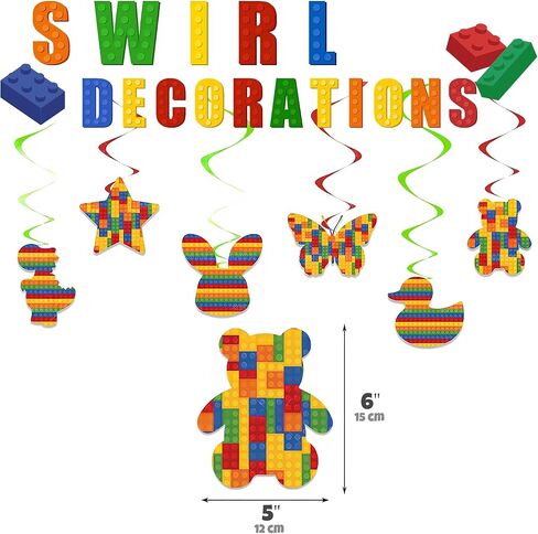 Birthday Decorations 6 Year Old Boy – 6th or 9th Birthday Decorations – Building Blocks Party Kit – Number 9 or 6 Balloons, Banner, Cupcake & Cake Toppers – Brick Theme Party Supplies for Boys 6 or 9 in Saudi Arabia