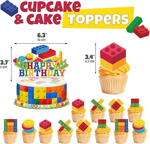 Birthday Decorations 6 Year Old Boy – 6th or 9th Birthday Decorations – Building Blocks Party Kit – Number 9 or 6 Balloons, Banner, Cupcake & Cake Toppers – Brick Theme Party Supplies for Boys 6 or 9 in Saudi Arabia