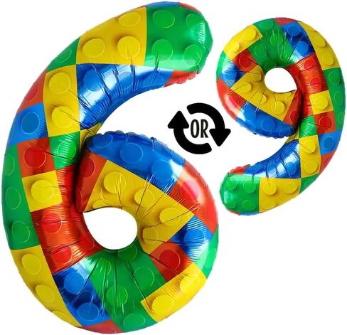 Birthday Decorations 6 Year Old Boy – 6th or 9th Birthday Decorations – Building Blocks Party Kit – Number 9 or 6 Balloons, Banner, Cupcake & Cake Toppers – Brick Theme Party Supplies for Boys 6 or 9 in Saudi Arabia