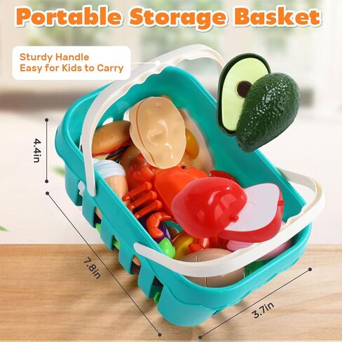 HOLYFUN 74-Pcs Kids Kitchen Toy Accessories with Basket, Pretend Play Cooking Set with Toy Pots and Pans, Utensils, Cookware, Cuttable Play Food, Fruit Vegetables, Learning Gift for Kids Toddler in Saudi Arabia