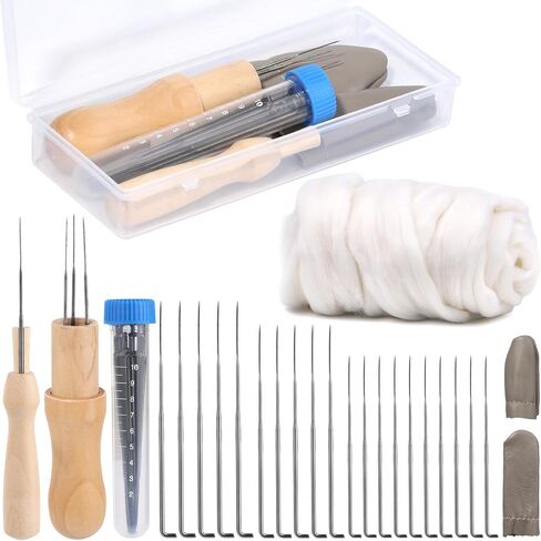 Yizzvb Wool Felting Needles, 4 Sizes Felting Needles with Needle Bottle Felting Tool Holders, 7.02oz Wool Roving Yarn, Needle Felting Supplies, Fibre Chunky Yarn Roving for DIY Craft in Saudi Arabia