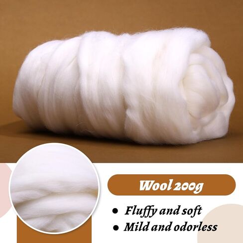 Yizzvb Wool Felting Needles, 4 Sizes Felting Needles with Needle Bottle Felting Tool Holders, 7.02oz Wool Roving Yarn, Needle Felting Supplies, Fibre Chunky Yarn Roving for DIY Craft in Saudi Arabia