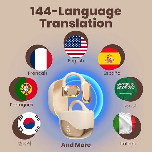 AI Translation Earbuds Real Time – Supports 144 Languages & 7 Modes | 0.3s Response | 80H Battery with LED Case | Hi-Fi Audio | IPX7 Waterproof Translation Headphones | Voice Translator (Golden) in Saudi Arabia