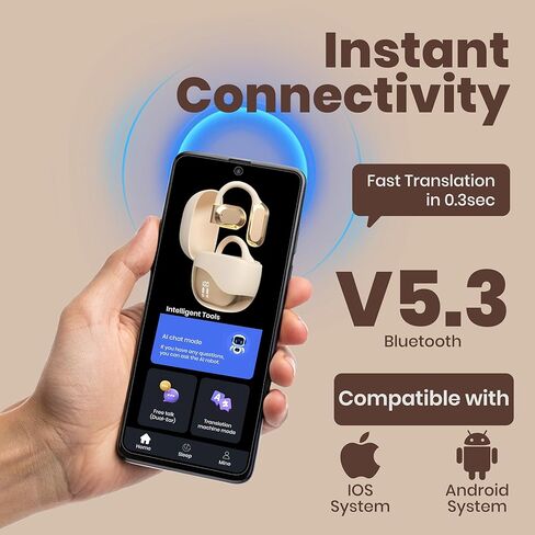 AI Translation Earbuds Real Time – Supports 144 Languages & 7 Modes | 0.3s Response | 80H Battery with LED Case | Hi-Fi Audio | IPX7 Waterproof Translation Headphones | Voice Translator (Golden) in Saudi Arabia
