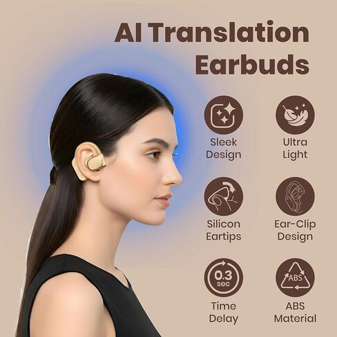 AI Translation Earbuds Real Time – Supports 144 Languages & 7 Modes | 0.3s Response | 80H Battery with LED Case | Hi-Fi Audio | IPX7 Waterproof Translation Headphones | Voice Translator (Golden) in Saudi Arabia