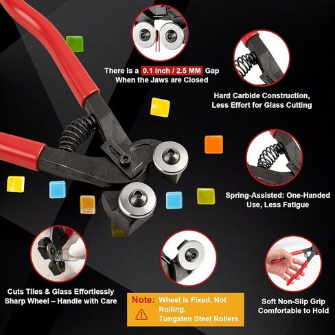 Glass Cutter, Upgrade Stained Glass Breaking Pliers, 2-20MM Glass Cutter Kit, Heavy Duty Glass Cutting Tool for Stained Glass, Tiles, Mosaics Cutting and Breaking in Saudi Arabia