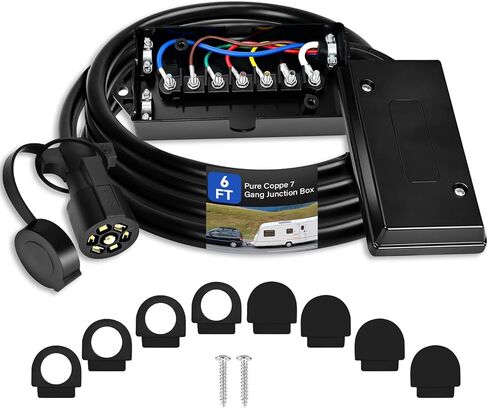 6 FT Heavy Duty Pure Coppe 7 Way Trailer Plug with Trailer Junction Box 7 Pole Waterproof for RVs Campers 7 Gang Junction Box Kit 72" in Saudi Arabia
