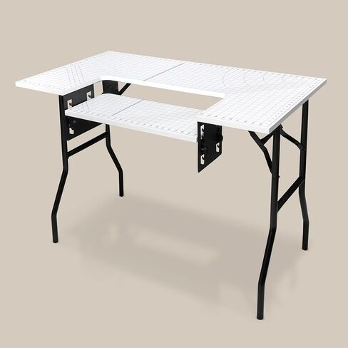 Crutello Folding Sewing Table and Craft Table for Adults - 42x24 inch Grid Top Crafting Desk for Fabric Cutting & Crafts - Steel Folding Storage Legs & Drop Down Sewing Machine Platform in Saudi Arabia