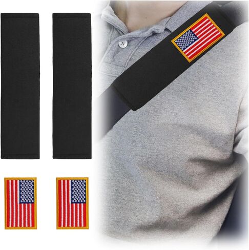 2PCS Car Seat Belt Covers Pad with American Flag Patch,Soft Plush Car Seatbelt Covers for Relieving Shoulder Pressure,Universal Seatbelt Cushion Cars Interior Accessories in Kuwait