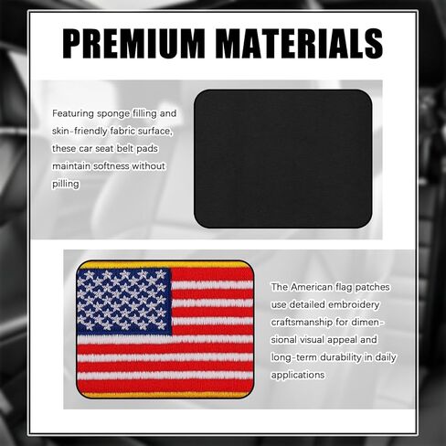 2PCS Car Seat Belt Covers Pad with American Flag Patch,Soft Plush Car Seatbelt Covers for Relieving Shoulder Pressure,Universal Seatbelt Cushion Cars Interior Accessories in Kuwait