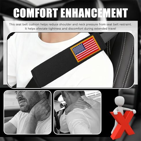 2PCS Car Seat Belt Covers Pad with American Flag Patch,Soft Plush Car Seatbelt Covers for Relieving Shoulder Pressure,Universal Seatbelt Cushion Cars Interior Accessories in Kuwait
