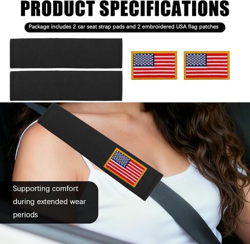 2PCS Car Seat Belt Covers Pad with American Flag Patch,Soft Plush Car Seatbelt Covers for Relieving Shoulder Pressure,Universal Seatbelt Cushion Cars Interior Accessories in Kuwait
