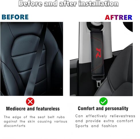 2Pcs Carbon Fiber Leather Seat Belt Cushions Shoulder Pad Soft for R Accessories, Car Seat Belt Pads Safety Belt Cover Pad More Comfortable Driving (for R) in Saudi Arabia