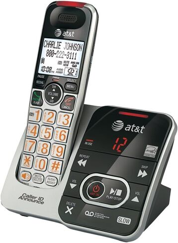 AT&T CRL32102 DECT 6.0 Expandable Cordless Phone with Answering System and Caller ID/Call Waiting, Silver/Black, 1 Handset in Kuwait