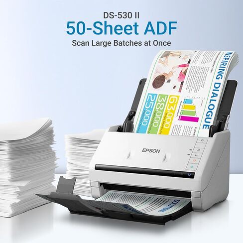ماسح ضوئي مزدوج اللون DS-530II - ماسح ضوئي للمستندات بحجم كبير 35PPM/70IPM مع وحدة تغذية المستندات التلقائية سعة 50 ورقة، ماسح ضوئي لسطح المكتب لأجهزة الكمبيوتر الشخصية Mac، متوافق مع TwainISIS، فاتورة إيصال بطاقة العمل in Kuwait