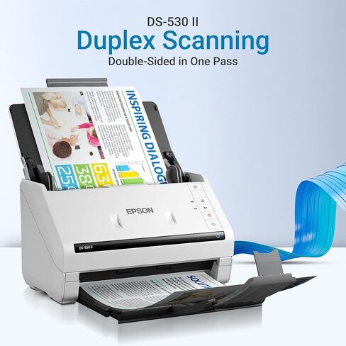 ماسح ضوئي مزدوج اللون DS-530II - ماسح ضوئي للمستندات بحجم كبير 35PPM/70IPM مع وحدة تغذية المستندات التلقائية سعة 50 ورقة، ماسح ضوئي لسطح المكتب لأجهزة الكمبيوتر الشخصية Mac، متوافق مع TwainISIS، فاتورة إيصال بطاقة العمل in Kuwait