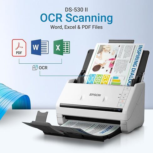 ماسح ضوئي مزدوج اللون DS-530II - ماسح ضوئي للمستندات بحجم كبير 35PPM/70IPM مع وحدة تغذية المستندات التلقائية سعة 50 ورقة، ماسح ضوئي لسطح المكتب لأجهزة الكمبيوتر الشخصية Mac، متوافق مع TwainISIS، فاتورة إيصال بطاقة العمل in Kuwait