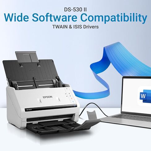 ماسح ضوئي مزدوج اللون DS-530II - ماسح ضوئي للمستندات بحجم كبير 35PPM/70IPM مع وحدة تغذية المستندات التلقائية سعة 50 ورقة، ماسح ضوئي لسطح المكتب لأجهزة الكمبيوتر الشخصية Mac، متوافق مع TwainISIS، فاتورة إيصال بطاقة العمل in Kuwait