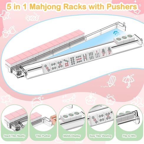 RESOVO Mahjong Racks with Pushers 4 Pack, Flip to Win-Latest Upgraded Feature, Acrylic Crystal Clear Mah Jongg Tiles Stand Holder Tray, Table Game Sets Gifts, American Mahjong Accessories Supplies in Saudi Arabia