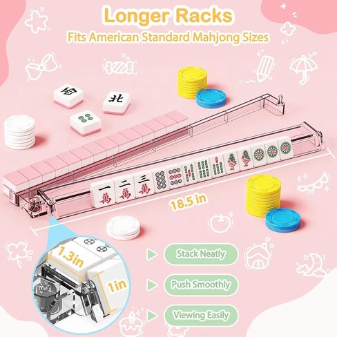 RESOVO Mahjong Racks with Pushers 4 Pack, Flip to Win-Latest Upgraded Feature, Acrylic Crystal Clear Mah Jongg Tiles Stand Holder Tray, Table Game Sets Gifts, American Mahjong Accessories Supplies in Saudi Arabia